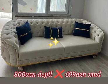 Divanlar: Model: Yumşaq oturacaqlı, qabarıq kapitone işləməli 3 nəfərlik divan — 1