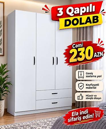 tut: Yeni, 3 qapılı, Siyirməli, Ağ, Açılan, Düz dolab — 1