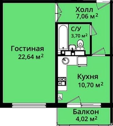 общага квартира: 1 комната, 45 м², 106 серия, 4 этаж, ПСО (под самоотделку)