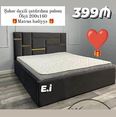 taxta stollar: Modern yumşaq taxta çarpayı - Ölçü: 200x160 sm - Rəng: tünd boz - — 1