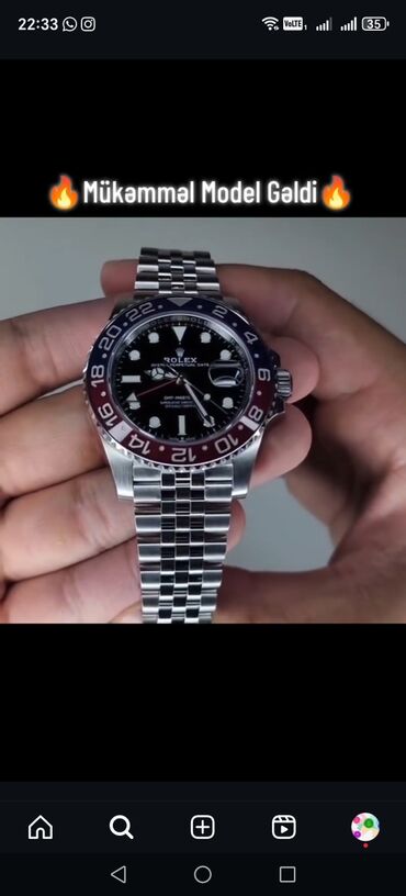 kişi üçün yun şap şaplar: Yeni, Qol saatı, Rolex, rəng - Qara