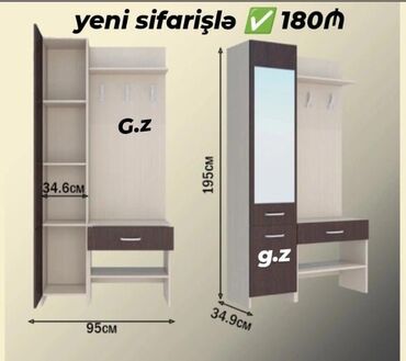 paltar asmaq ucun: Düz dolab, Dəhliz üçün, Paltar üçün, Korpuslu, 1 qapı