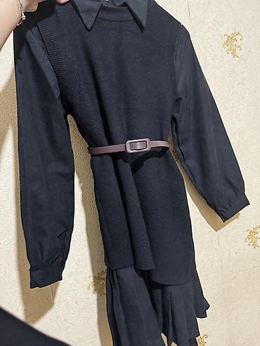 alt geyim: Qara rəngli qadın geyimi – 2 qatlı dizayn - Model: Köynək-plaşet — 2