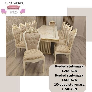 Masa və oturacaq dəstləri: Qonaq otağı üçün, Yeni, Açılmayan, Dördbucaq masa, 6 stul — 13