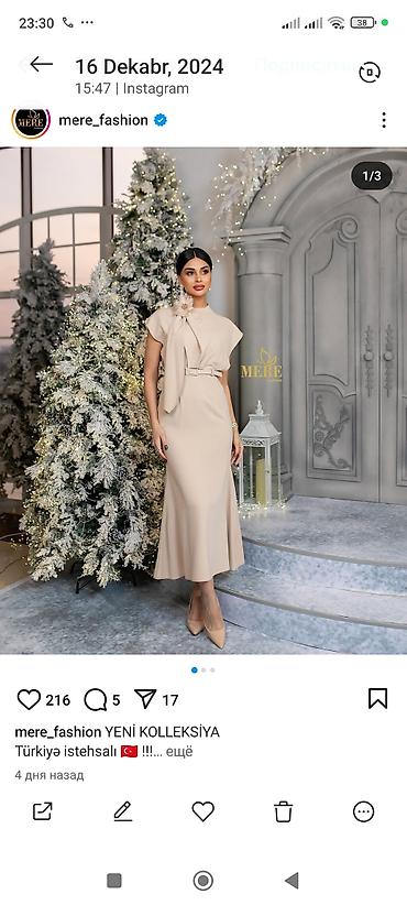mexmer parca: Bej rəngli zərif ziyafət/libas - Model: midi uzunluqda, axıcı kəsim - — 2