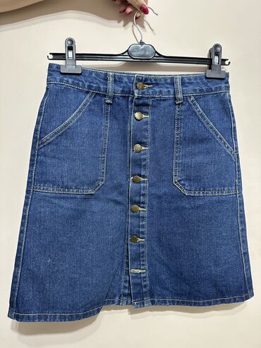стильная джинсовая одежда: Юбка, Модель юбки: Тюльпан, Мини, Джинс, Высокая талия