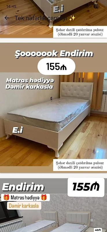 islenmis taxt: Məhsul: Tək nəfərlik çarpayı - Rəng: Ağ - Başlıq: Yumşaq döşəməli — 1