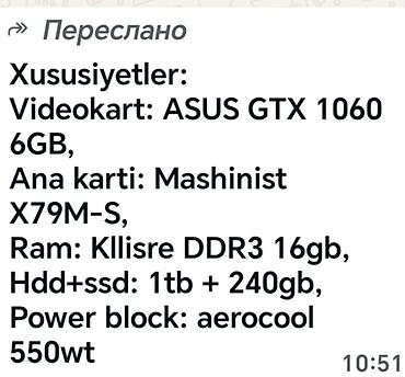 klassik telefon: Komplekt masaüstü kompüter + monitor Komponentlər: - Videokart: ASUS — 1