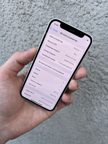 Apple iPhone: IPhone 12 mini, Б/у, 64 ГБ, Белый, Защитное стекло, Чехол, Кабель, 76 %