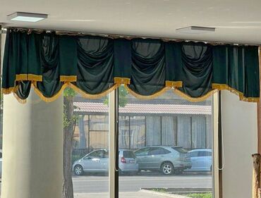 шторы для окон: Ламбрекен для окна ширина 4.6 метра, высота 80 см, цвет зеленый