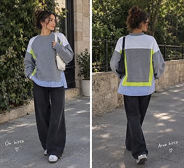 idman sort: Trendyol- Qadınlar üçün rəng bloklu uzunqol sweatshirt - Dizayn: Önü — 1