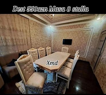 yeni stol: Qonaq otağı üçün, Yeni, Açılmayan, Dördbucaq masa, 8 stul — 1
