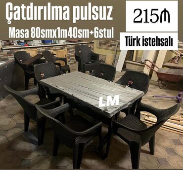 Bağ, çöl masa və oturacaq dəstləri: Yeni, Dördbucaq masa, 4 stul, Açılmayan, Stullar ilə, Plastik