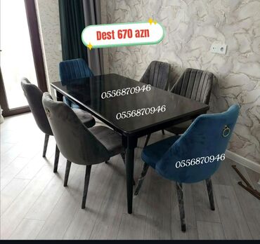 Masa və oturacaq dəstləri: Qonaq otağı üçün, Yeni, Açılmayan, Dördbucaq masa, 6 stul — 22