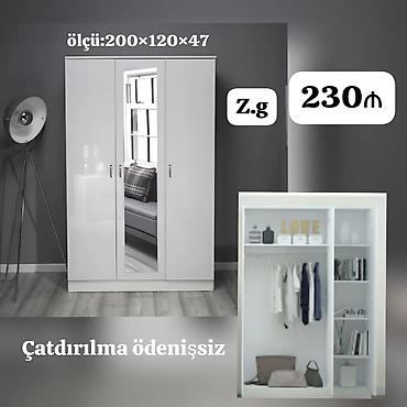 kupə: Ağ rəngdə şkaf-garderob - Ölçü: 200×120×47 sm - Ön hissədə güzgülü — 1