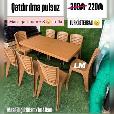 türk sobasi: Yeni Plastik masa dəsti📌 Türk istehsalı masa+8 STUL 📌 Qiymət: 220₼