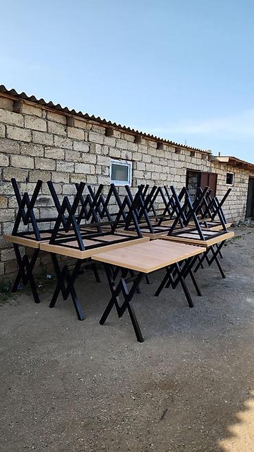 Bağ, çöl mebeli: Metall karkaslı bağ-kafe dəsti - Tərkib: 1 stol + 2 ikiyerli kreslo — 6