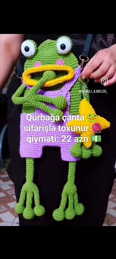 uşaq çantaları: Xurcun tipli toxunma “qurbağa” çanta - Dizayn: iri gözlü qurbağa — 1
