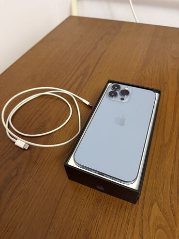 iphone рассрочка: IPhone 13 Pro Max, Колдонулган, 128 ГБ, Sierra Blue, Каптама, Кабель, Куту, 84 %