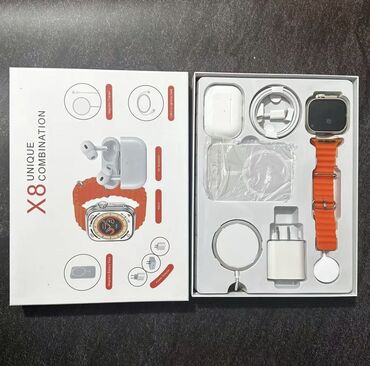 apple watch в рассрочку: Набор х8 часы с наушниками зарядкой максейф 6 в 1 Цена всего 1100 сом