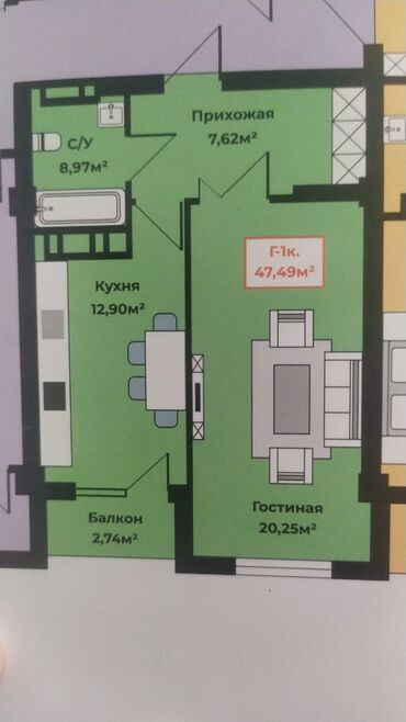 квартиры в аренду с последующим выкупом: 1 бөлмө, 47 кв. м, Элитка, 5 кабат, ПСО (өзү оңдоп түзөтүп бүтүү үчүн)