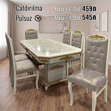 nerj stol: NƏRGİZ masa dəsti👑 Yüksək keyfiyyətlə Qiymət: Masa 2x1 +6 stul ✨️ 459₼ — 1