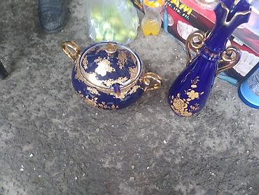 samovar satisi lalafo: Kobalt-mavi porselen dəst – qızılı naxışlı - Tərkib: qapaqlı — 2
