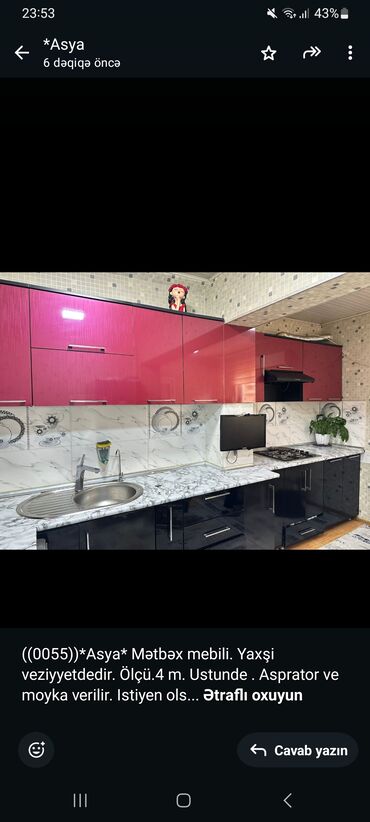 metbex stullari yeni: ((0055))*Asya* Mətbəx mebili. Yaxşi veziyyetdedir. Ölçü.4 m. Ustunde