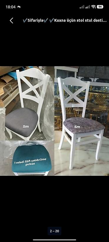 Mətbəx üçün yumşaq oturacaqlı ağ stullar - Klassik “X” formalı arxa