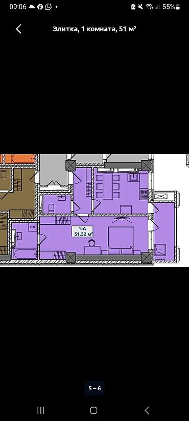 уровневая: 1 комната, 52 м², Кок-Жар мкр Элитка, 3 этаж, Готовая ПСО (под самоотделку) — 3