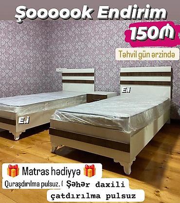 Tək nəfərlik çarpayı – 150₼ - Ölçü: 200x90 - Dəmir karkasla - Başlıq
