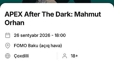 Formula gunu, Fomo Bakuda Mahmut Orhan konserti. 2 bilet var, 80 Azn