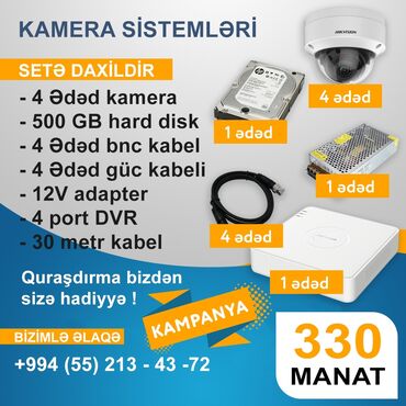 ev üçün kamera: Kampaniyalarimiz başladı buyurub yığa bilərsiz 4 kamera 4 port Dvr