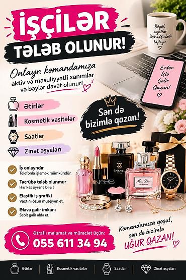 daye tekeb olunur yeni: Satış məsləhətçisi tələb olunur, İstənilən yaş, Təcrübəsiz, Aylıq ödəniş — 1