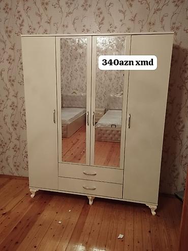 servant dolabı: Ağ rəngli, 4 qapılı yataq otağı dolabı. - Ortada 2 ədəd güzgülü qapı — 1
