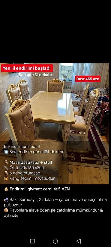 boya seti: Qonaq otağı üçün, Yeni, Açılmayan, Dördbucaq masa, 6 stul — 6