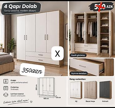 4 qapılı geyim dolabı – geniş saxlama, modern dizayn Xüsusiyyətlər: - lalafo.az -da 4 qapılı geyim dolabı – geniş saxlama, modern dizayn Xüsusiyyətlər: -