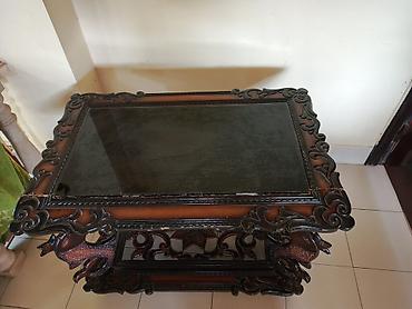 yardimli sekilleri: Oyma detallı taxta çay/espresso masası – gizli saxlama bölməsi ilə - — 1