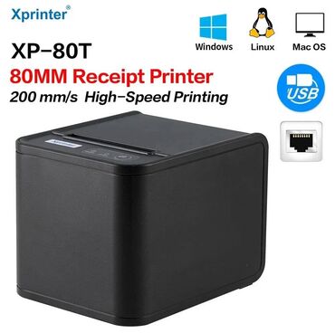 Торговые принтеры и сканеры: Принтер Чеков-Xprinter XP-80T 80mm 200mm/s Black USB+LAN Принтер