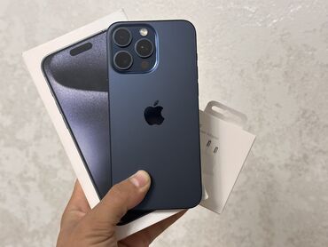 Apple iPhone: IPhone 15 Pro Max, Б/у, 256 ГБ, Blue Titanium, Зарядное устройство, Защитное стекло, Чехол, 84 %