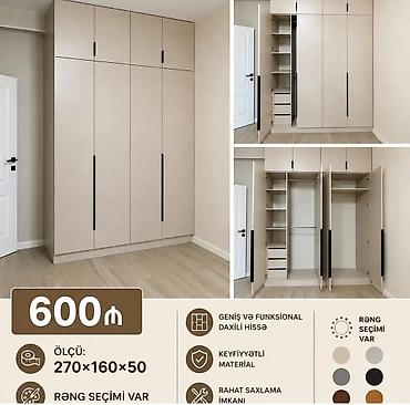 geyim dolabi: Məhsul: Modul tipli qarderob şkafı Xüsusiyyətlər: - Ölçü: 270 × 160 × — 1