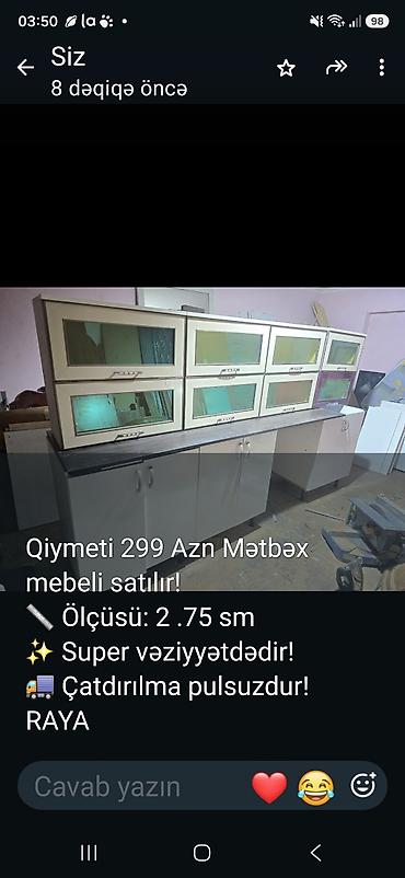 Mətbəx mebeli dəsti - Ölçü: 2.75 m - Üst blok: şüşəli qapaqlar, üfüqi lalafo.az -da Mətbəx mebeli dəsti - Ölçü: 2.75 m - Üst blok: şüşəli qapaqlar, üfüqi