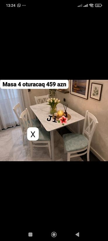 kicik masalar: Mətbəx/dining dəsti – masa və 4 ədəd oturacaq. - Dizayn: klassik-ağ — 1