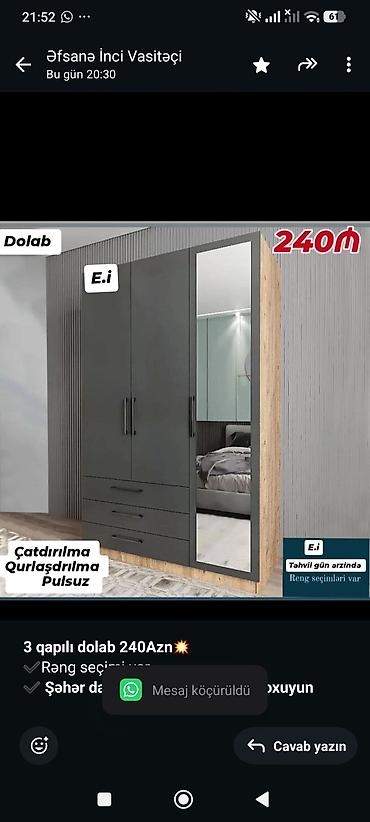 *3 qapılı dolab 240Azn💥* ✔️Rəng seçimi var ✔️ *Şəhər daxili