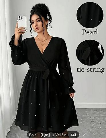 sedef nakit: Elegantna crna haljina sa bisernim aplikacijama, veličina: 4XL - — 4