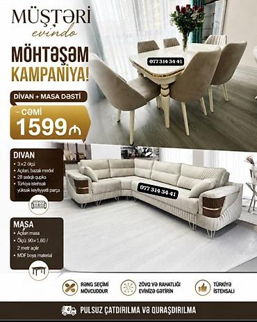 Masa və oturacaq dəstləri: Masa və 6 stul dəsti – Xmd • Komplekt: 1 yemək masası + 6 ədəd stul — 152