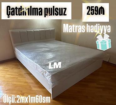 dowek: Ağ rəngli iki nəfərlik çarpayı - Ölçü: 2 m x 1 m 60 sm - Başlıq — 1