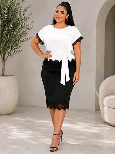 elegantne majce: Komplet elegantni dvodelni kombina za punije dame: bluza i olovka — 3
