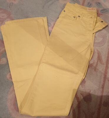 ps fashion sako i pantalone: SASIO jeans zute farmerke ravan model, blago se sire od kolena. XS