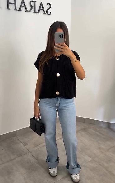 Prsluci: 🔥Pleteni ženski prsluk sa kratkim rukavima i velikim dugmadima 1700 — 4